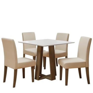 Imagem de Conjunto de Mesa Sala de Jantar Athenas 0,90m 4 Cadeiras Trieste Cedro/Off White/Areia Dobuê