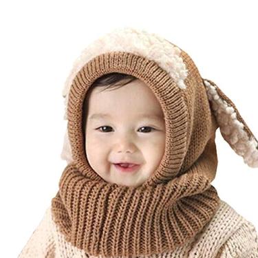 Imagem de Cachecol de lã com capuz e aba de orelha, gorro de crochê para bebês meninas e meninos, Hat4-coffee, M