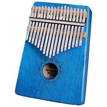 Imagem de Piano de polegar Kalimba de 17 teclas, Kalimba corpo de madeira maciça de mogno, xilofone portátil Mbira Sanza, piano de dedo para amantes da música, (18 cm x 13 cm) azul arredondado