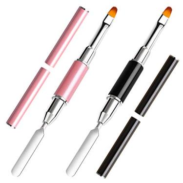Imagem de TOROKOM 2Pcs Poly gel Brush Dual-Ended Poly gel Brush and Spatula Picker Stainless Steel Poly gel Brush Pen for Nails Extension Application Tool(Pink & Black)