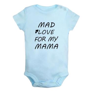 Imagem de iDzn Macacão unissex Mad Love For Mama para bebês recém-nascidos macacão infantil roupas gráficas roupas infantis, Azul, 18-24 Months