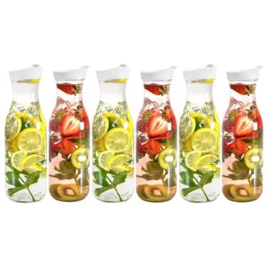 Imagem de DilaBee Jarra de plástico com tampa (pacote com 6 unidades de 1,5 ml), jarra de suco redonda para Mimosa Bar, chá gelado e água – Suprimentos para bar Mimosa, recipientes de suco com tampas, jarra de