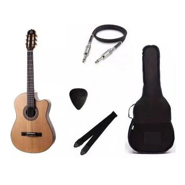 Imagem de Kit Violão Flat Nylon Rozini Rx515 Ativo Capa Correia Cabo Palheta
