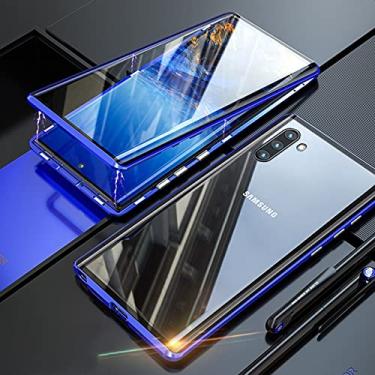 Imagem de Capa de telefone de vidro 360 protegida para Samsung Galaxy S23 S22 Ultra S21 S20 FE S9 S10 Note 8 9 10 20 Lite Plus A72 Capa traseira magnética, azul, para S10 Plus