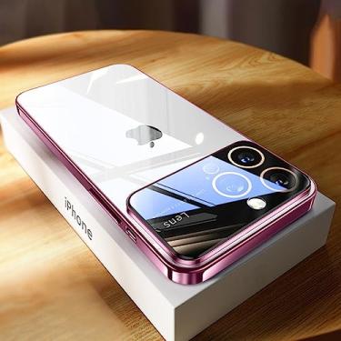 Imagem de Capa luxuosa de proteção para câmera de vidro temperado para iPhone 14 Pro Max 15 Plus iPhone 12 13 ProMax Capa traseira rígida de acrílico transparente, vermelha, para iPhone 15
