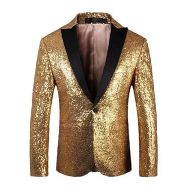 Imagem de Blazer masculino para banquete, casamento, festa, bar, boate, casacos, terno brilhante, paisley, jaqueta masculina, Dourado, Large