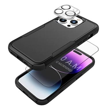 Imagem de [3 em 1] Capa magnética para iPhone 14 Pro Max, [Compatível com Magsafe] [Não amarela][1 película de vidro + protetor de lente de câmera] Capa fina à prova de choque para celular de 6,7 polegadas (preto)