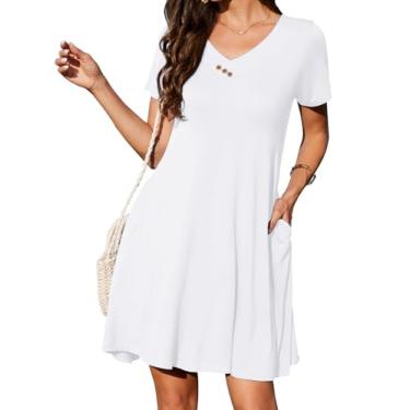 Imagem de JollieLovin Vestido feminino casual de verão 2024 com decote em V plus size camiseta de manga curta vestido de sol solto, Botão branco, 3X