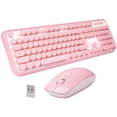 Imagem de SADES Conjuntos de teclado e mouse sem fio para teclado e mouse, conectividade confiável de 2,4 GHz para PC, laptop, Smart TV e mais (rosa)