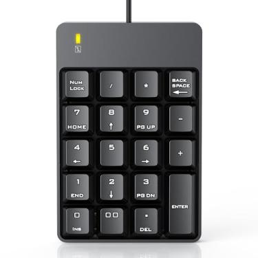 Imagem de Teclado numérico com fio, teclado numérico USB com 19 teclas, teclado para laptop, PC, computador, notebook, letras grandes - preto