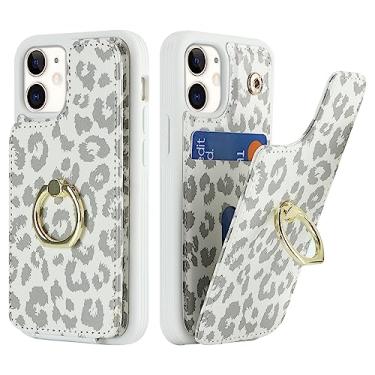 Imagem de Lipvina Capa para iPhone 12 Mini com suporte de cartão para mulheres, para iPhone 12 Mini capa de telefone, carteira, suporte de anel, suporte de cartão de crédito, bloqueio de RFID, capas de telefone fofas de couro PU 5,4 polegadas (leopardo branco)