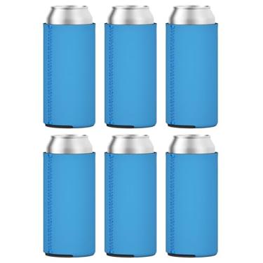 Imagem de TahoeBay 6 mangas finas de lata – Coolers de cerveja de neoprene em branco – Compatível com RedBull de 325 ml, Michelob Ultra, seltzer de garra branca (azul neon, 6)