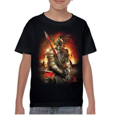Imagem de Camiseta juvenil Apocalypse Reaper Fantasy Skeleton Knight with a Sword Medieval Legendary Creature Dragon Wizard Kids, Preto, P
