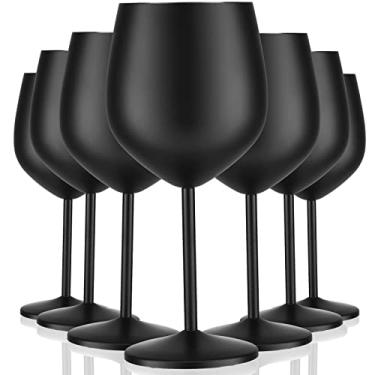 Imagem de Conjunto de 8 taças de vinho de aço inoxidável com haste de aço inoxidável de 510 g Taças de vinho inquebráveis pretas de aço inoxidável para piscina interna e externa, casamento, festa de feriado