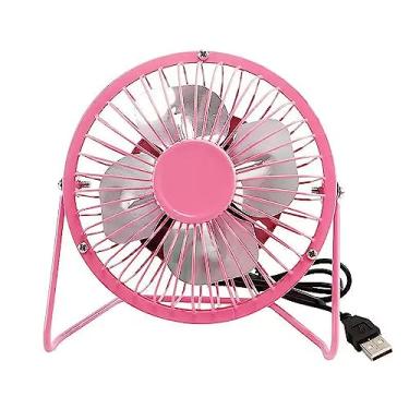 Imagem de Sokelinn-six Ventilador de mesa USB pequeno de 10 cm, mini ventilador de refrigeração pessoal silencioso de metal para casa, escritório, carro, viagem (rosa)