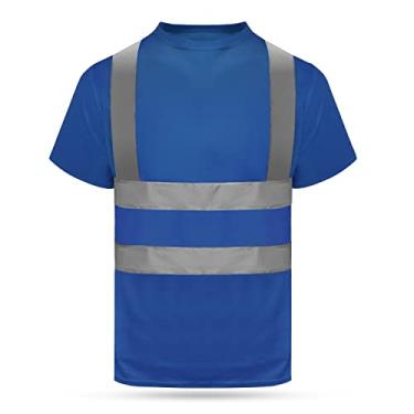 Imagem de HYCOPROT Camiseta refletiva de alta visibilidade, manga curta, malha de segurança, secagem rápida, Azul-escuro, P