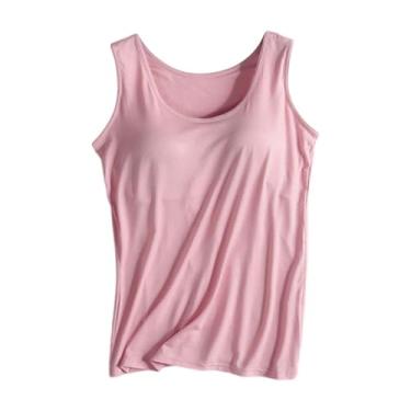 Imagem de Camiseta feminina de algodão, sutiã embutido, sem mangas, confortável, elástica, ioga, academia, treino, alças ajustáveis, Vermelho melancia, 3G