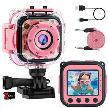 Imagem de PROGRACE Câmera infantil à prova d'água para meninas – Câmera de vídeo infantil subaquática 1080p HD para meninas, férias, brinquedos de aniversário, presentes 3, 4, 5, 6, 7, 8, 9, 10, 11, 12 anos