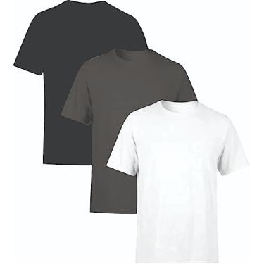 Imagem de Kit 3 Camisetas Masculinas Básicas Algodão Premium Lisas (BR, Alfa, G, Regular, Preto/Chumbo/Branco)