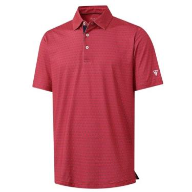 Imagem de M MAELREG Camisa polo masculina de golfe de manga curta com estampa de ajuste seco e absorção de umidade, Flor azul marinho vermelha, XXG