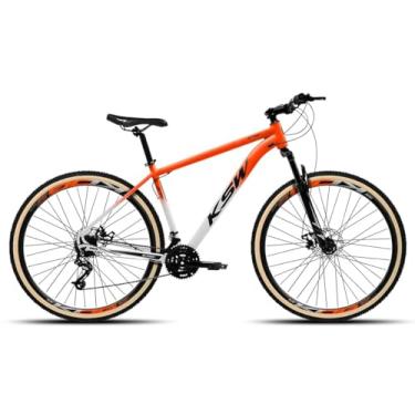 Imagem de Bicicleta Aro 29 KSW XLT 1x9v com 9 Marchas Pedivela Single Coroa Unica de 1v Catraca 9V 11/36 Dentes Freio Hiudraulico e Garfo de Suspensão Com Trava,19,Branco Degrade Laranja