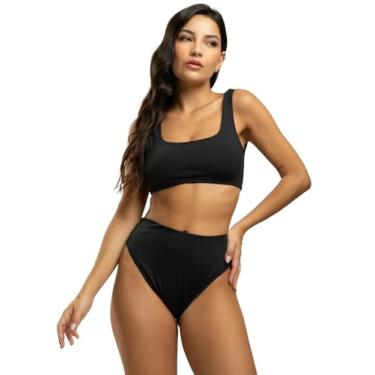 Imagem de Biquini Regata Calcinha Hot Pants Bojo Removivel Proteção Uv 50+ (BR, Alfa, GG, Regular, Preto)