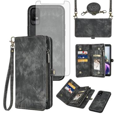 Imagem de Asuwish Capa de telefone para Metro TCL Ion X/Ion V/40Z Carteira com zíper magnético destacável com protetor de tela de vidro temperado alça transversal flip porta-cartões IonX T430W IonV 2023