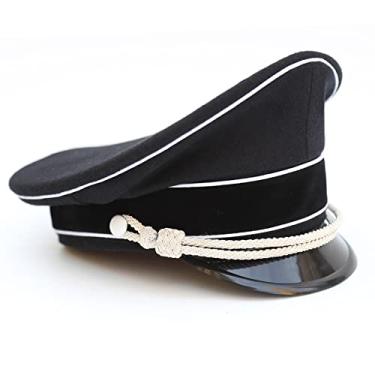 Imagem de ACTJ.M Boné triturador de chapéu de oficial alemão da Segunda Guerra Mundial com cordão de queixo prateado, preto, 7,625