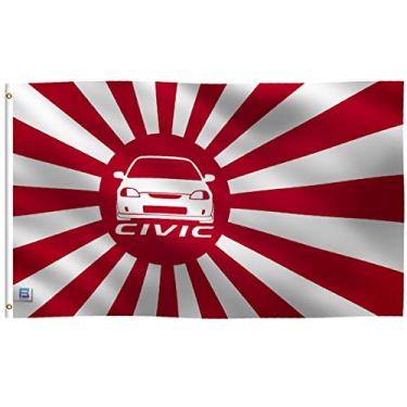 Imagem de Bannerfi Bandeira japonesa de sol nascente Civic JDM de 0,9 x 1,5 m: Banner de 100 poliéster, ilhós de latão e cabeçalho de lona forte, para uso externo ou interno