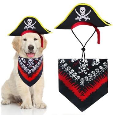 Imagem de GOYOSWA Fantasia de pirata de cachorro, fantasia de Dia das Bruxas, conjunto de chapéu de pirata e bandana roupas de férias para cães pequenos, médios e grandes (estilo A, pequeno)