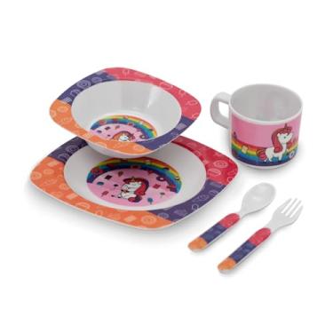 Imagem de Kit Alimentação, Yangzi, Unicórnio, Prato, Bowl, Caneca e Talheres, 5 Peças
