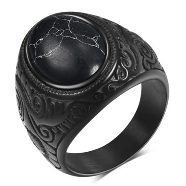 Imagem de LXBQYSTO Anel de casamento retrô grande pedra olho de tigre turquesa para homens anéis de aço inoxidável gótico clássico, 10, Aço inoxidável, Turquesa sintética