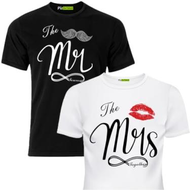 Imagem de Conjunto de camisas combinando para casais ele e ela Mr and Mrs Husband Wife camisetas preto branco cores roupas de ajuste regular, Preto/branco, Men XXL-Women M