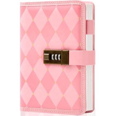 Imagem de CAGIE Diário com cadeado para meninas, mulheres, rosa, vintage, diário com cadeado recarregável, diário bloqueado de couro 224 páginas, diário secreto B6 com caixa de presente para meninas