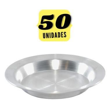 Imagem de Kit Com 50 Pratos Merenda Escolar Aluminio Reforçado N 22 Jogo Almoço 