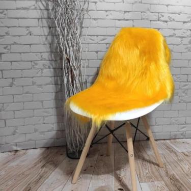 Imagem de Peseira Xale Para Sofá em Pelúcia Pelo Alto Amarela Decoração 1,60x50c