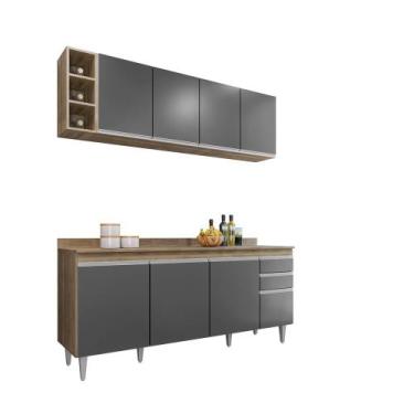 Imagem de Kit Cozinha Balcão Ágatha e Aéreo com Nicho 180cm C/ Tampo Freijó com 