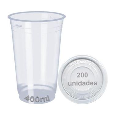Imagem de Copo 400Ml Com Tampa Descartável Liso 200 Unid Chopp Suco - Ultra Copo