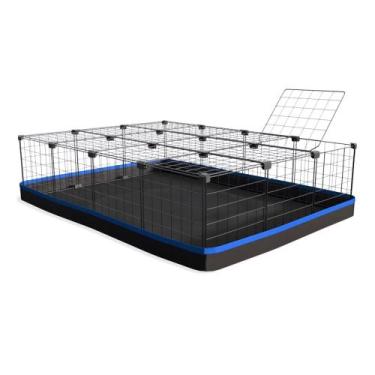 Imagem de Cercado 90x120x30 Cm Branco com Teto Bandeja Higiênica Nylon Azul - IG