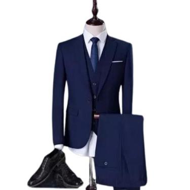 Imagem de Terno Slin de Corte Italiano -Azul Marinho - Paletó + Calça + Barato "