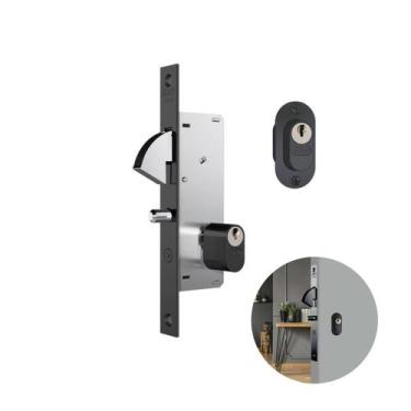 Imagem de Fechadura Em Preto Fosco Com Cilindro Oval Para Porta de Correr 901 St