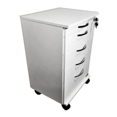 Imagem de Prime Mesa Auxiliar Branca: 4 Gavetas + Rodinhas + Tranca - Deki Móvei