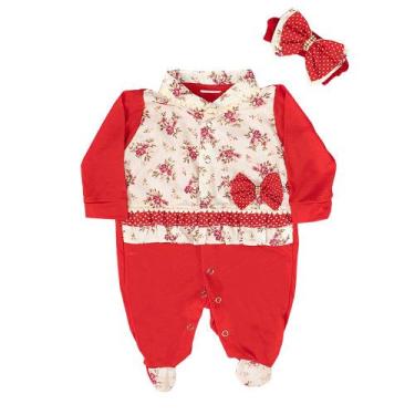 Imagem de Macacão com Faixa de Cabelo Dudinha Vermelha 02 Peças - Vitor Enxovais