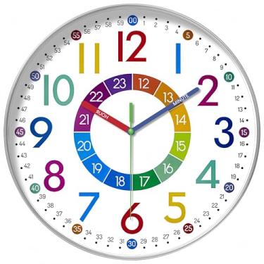 Imagem de wigmoa Relógio Telling Time - Relógio de parede bonito sem tique-taque - Relógio analógico silencioso para quarto - BA-3 (Tipo B, 25 cm)