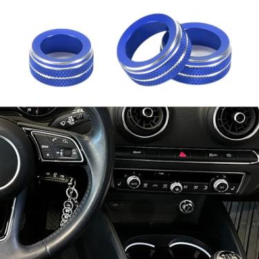 Imagem de TUCKBOLD Anel de cobertura do botão de controle do aquecedor climático de ar condicionado AC para Audi A3 8V 2014-2020 resistente | Decalque interior acabamento azul 3 peças