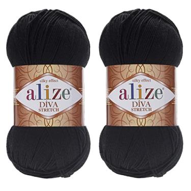 Imagem de Alize Diva Stretch Yarn Hand Knitting Lote de 2 novelos 200 g 875 jardas fio de biquíni elástico de microfibra acrílica (60)