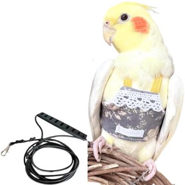 Imagem de CXYYXF Colete de arnês Bird Flight, terno de papagaio com coleira para calopsitas Conures Budgies Lovebirds cinza africano, corda de roupas voadoras (cinza, PP)