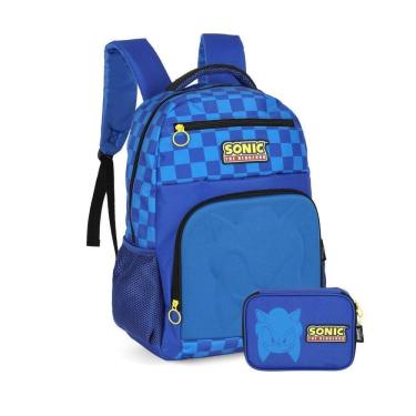 Imagem de Kit Mochila De Costas Sonic Com Estojo Box Escolar - Azul