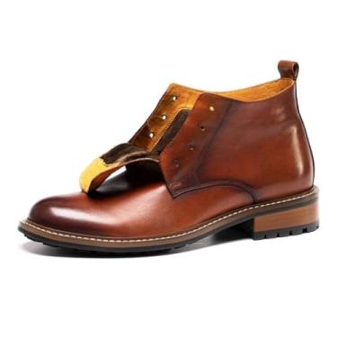 Imagem de Waillynice Botas curtas com cadarço retrô feitas à mão, botas de cano alto de couro bovino para homens outono inverno lã quente botas masculinas moda casual sapatos masculinos, Marrom Plus Veludo, 41