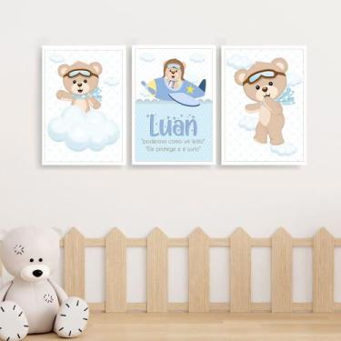 Imagem de 3 Quadros Infantil Ursinho Príncipe - FlorEllas, Ursinho Aviador